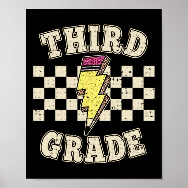 Poster Retro Third Grade Teacher Lightning Bolt Pencil Te (Frente)