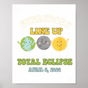 Poster Retro Todos Alinhando Eclipse Solar Total 2024 E
