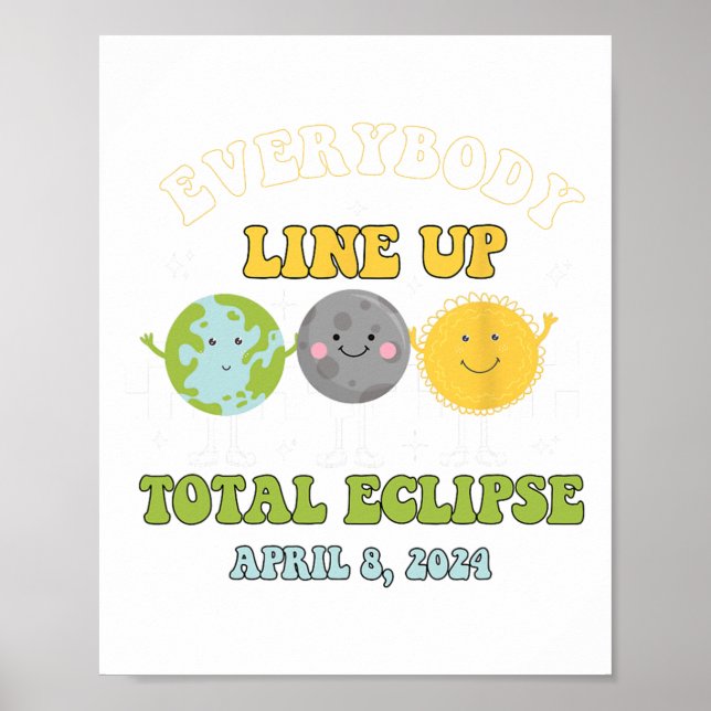 Poster Retro Todos Alinhando Eclipse Solar Total 2024 E (Frente)