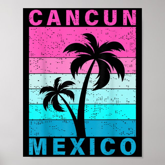 Poster Retro Tropical Sunset Cancun Beach Mexico Summer V (Frente)
