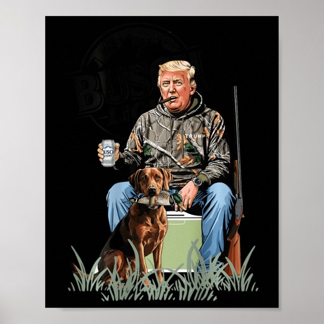 Poster Retro Trump Hunting Deer Funny Bebendo Beer Hunti (Frente)
