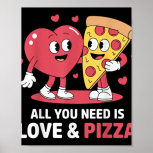 Poster Retro Tudo Que Você Precisa É Amor E Pizza Engraça