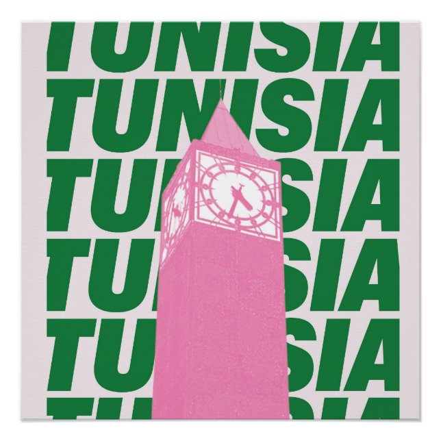 Pôster Retro Tunisia Clock Poster | Vintage Travel-Inspir (Frente)
