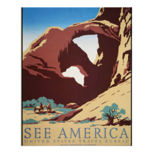 Pôster Retro Veja a América Western Cowboys Deserto Arco