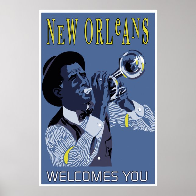 Pôster Retro vetor Art New Orleans jazz trumpet player (Frente)