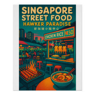 Pôster retro viagem- da comida de rua de Singapura