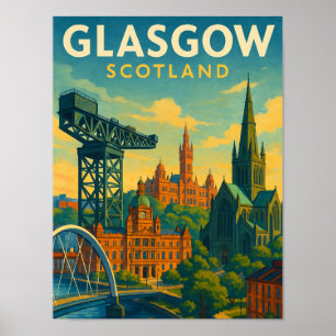 Poster Retro Viagem Glasgow Escócia