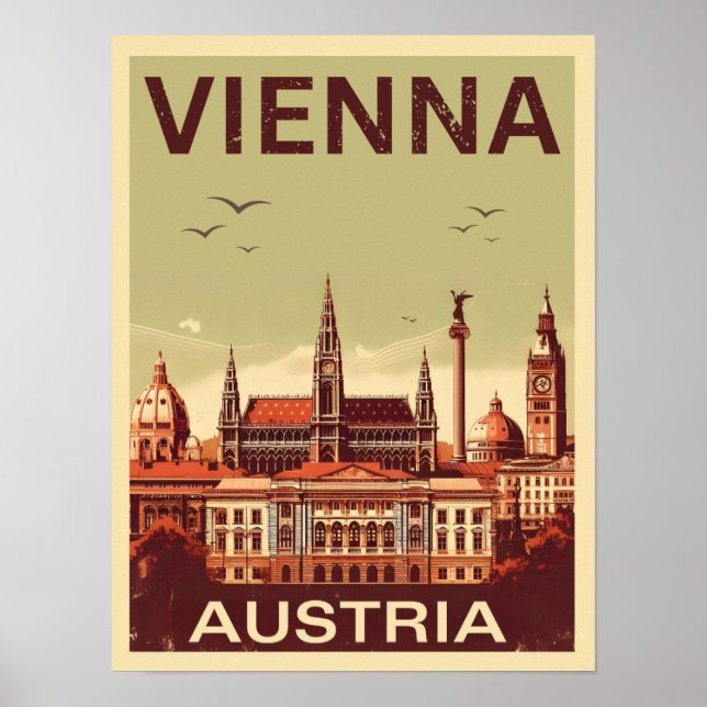 Poster Retro Viena cidade Áustria - presentes no horizont (Frente)