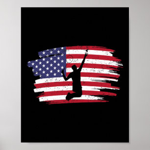 Poster Retro Vintage American Flag Badminton 4 De Julho