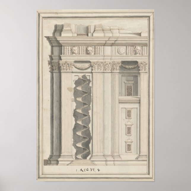 Poster Retro Vintage Architectural Drawing Roman Columns (Frente)