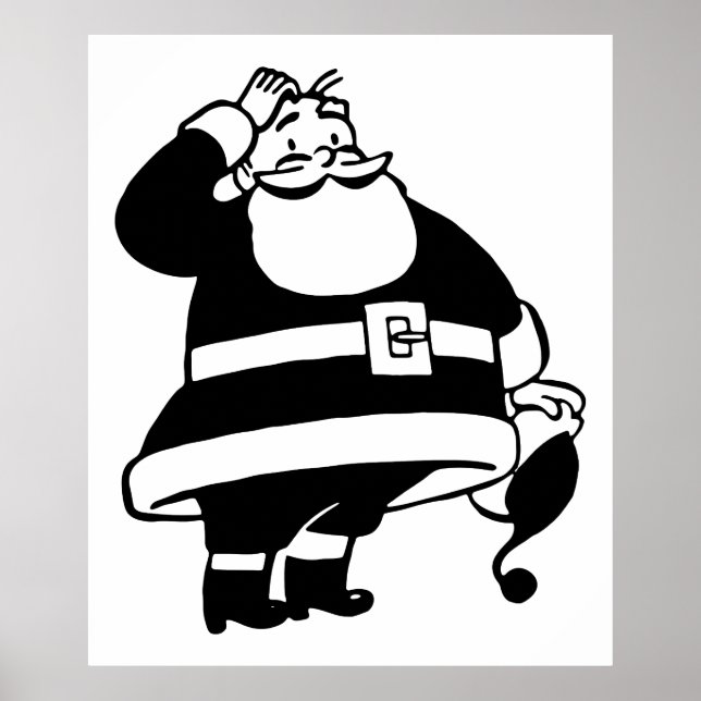 Pôster Retro Vintage Black & White Christmas Papai Noel (Frente)