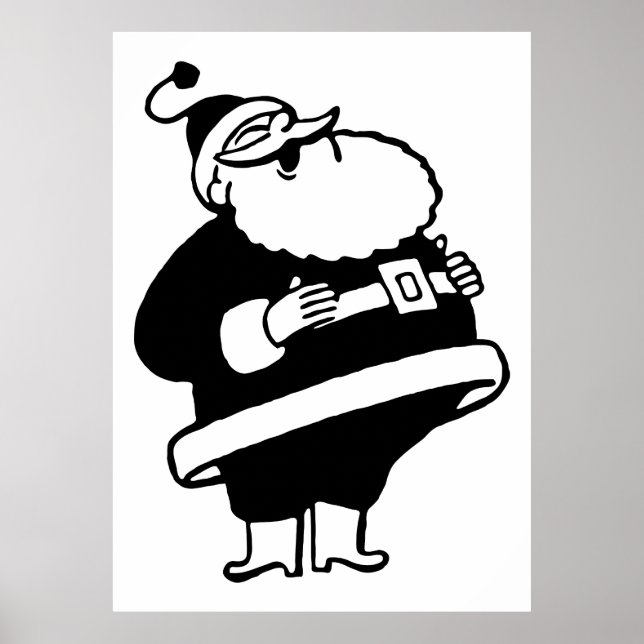 Pôster Retro Vintage Black & White Christmas Santa Claus (Frente)