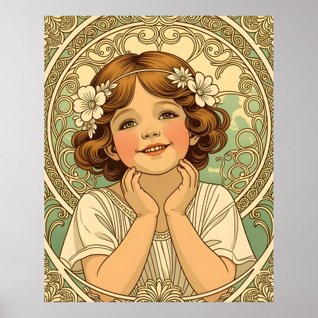 Poster retro vintage child with flowers (Frente)