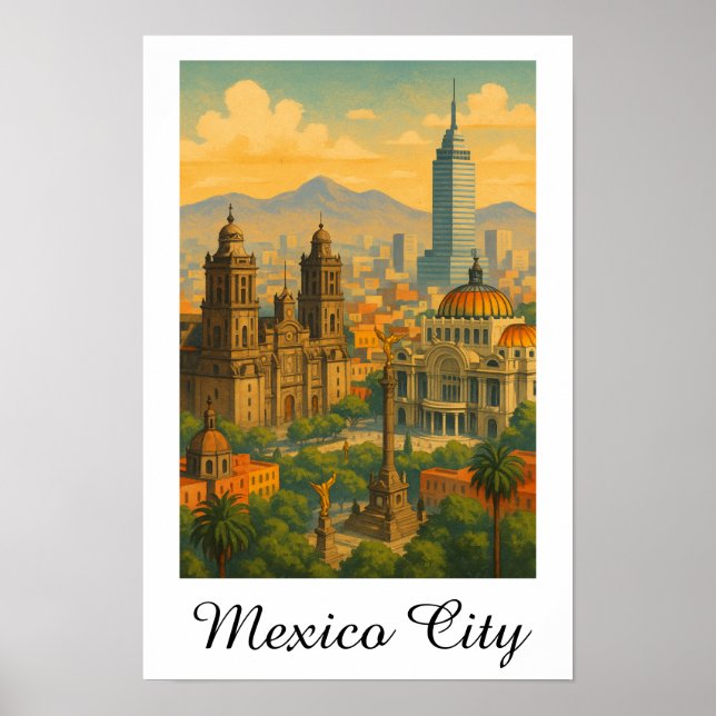 Poster Retro Vintage Cidade do México Viagem CDMX (Frente)