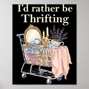Poster Retro Vintage Eu Preferiria Estar Fazendo Compras