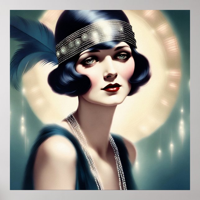 Poster Retro Vintage Flapper Girl 1920 Art (Frente)