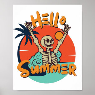 Poster Retro Vintage Funny Skeleton Hello verão