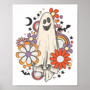 Poster Retro Vintage Gnoovy Halloween Cores Flores Ghost