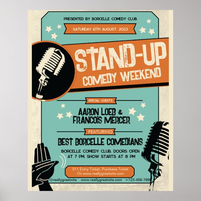 Poster Retro Vintage Grunge Stand Up Comedy Show (Frente)