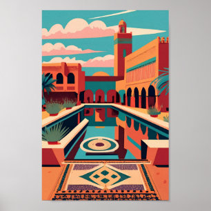 Poster Retro Vintage Marrakech Marrocos Flat Vetor Art