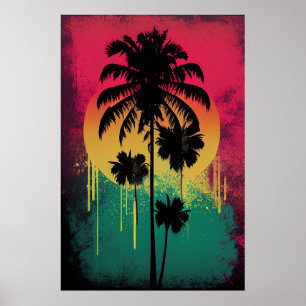 Poster Retro Vintage Ombre Pop Palm Tree Vibe
