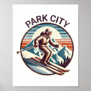 Poster Retro Vintage Park City Utah Ski Resort Winter Ski