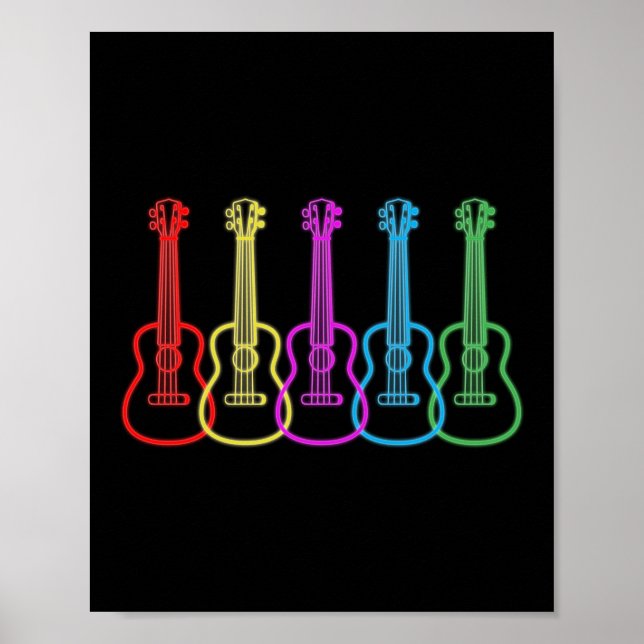 Poster Retro Vintage Rainbow Ukulele Player Havaiano (Frente)