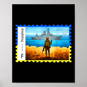 Poster Retro Vintage Selo Postal da Ucrânia Bandeira Orgu