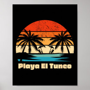 Poster Retro Vintage Surfing Design Playa El Tunco Beach
