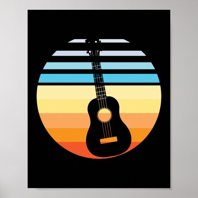 Poster Retro Vintage Ukulele Sunset Hawaiian Player (Frente)