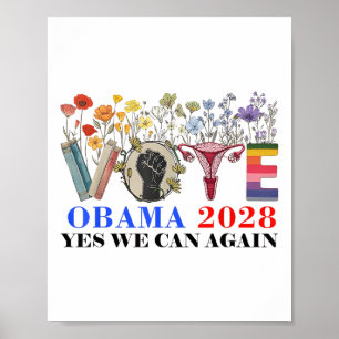 Poster Retro Votação Floral Obama 2028 Sim Podemos Novame
