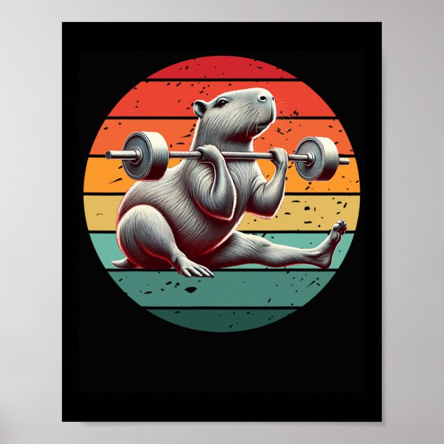 Poster Retro Weightlifting Funny Fitness Workout Gym Capy (Frente)