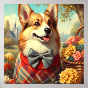 Poster Retro Welsh Corgi Cardigan Painting