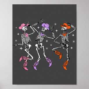 Poster Retro Western Dancing Skeleton Halloween Cowboy Sk