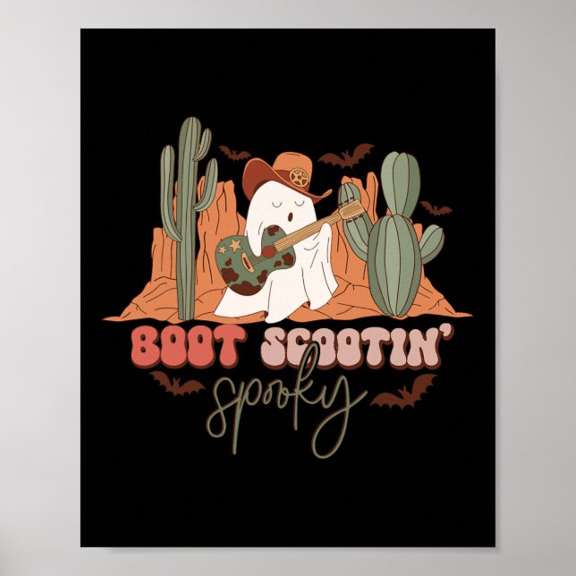 Poster Retro Western Halloween Cute Fogueira Boot Scooti (Frente)