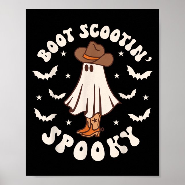 Poster Retro Western Halloween Cute Ghost Funny Boot Scoo (Frente)