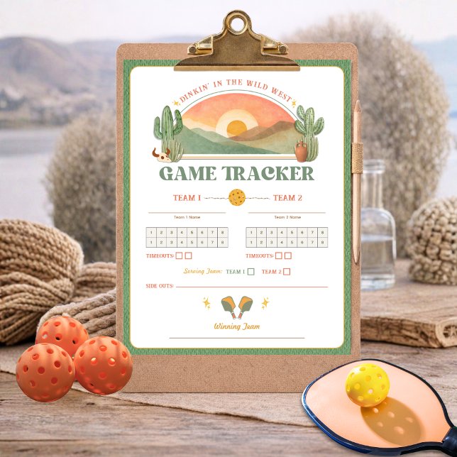 Poster Retro Western Pickleball Game Tracker Sheet  (Criador carregado)