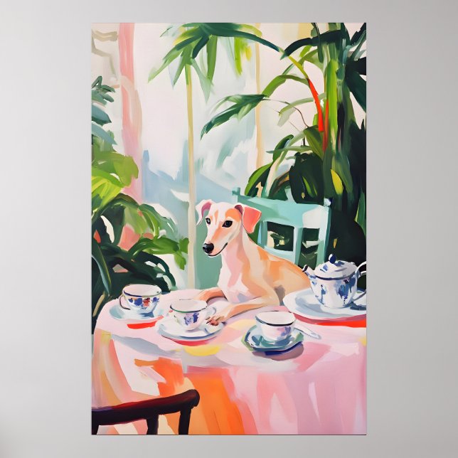 Poster Retro Whippet Poster, Whippet Oil Painting (Frente)