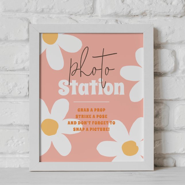 Poster Retro Wild Daisy Boho Groovy Sinal de Foto de Aniv (Sign Mock-up)