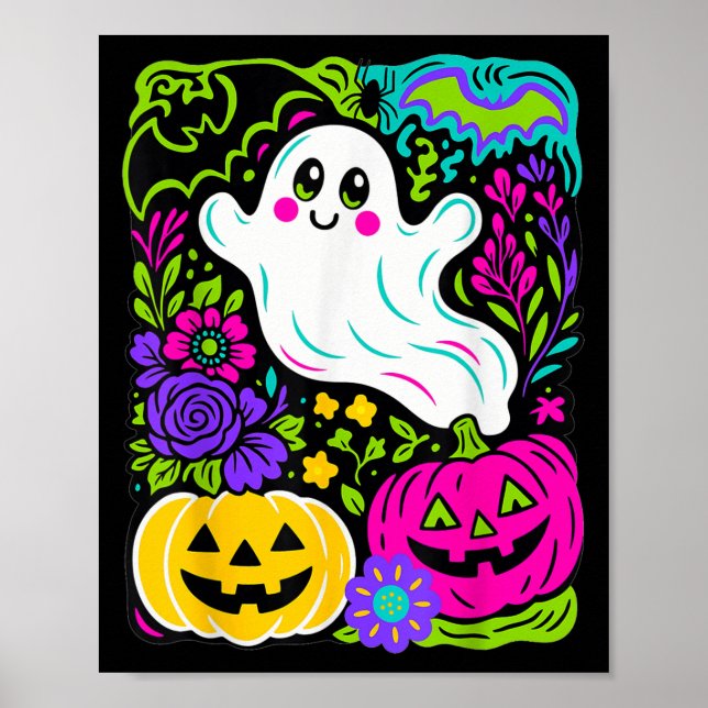 Poster Retro Wildflower Boho Ghost Floral Halloween Cute (Frente)