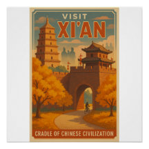 Retro Xi’an Poster de viagens - Arte Muralha da Ch