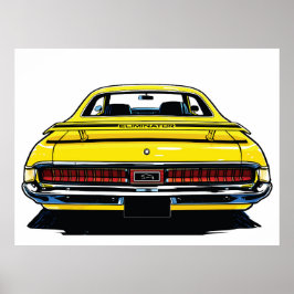 Poster Retro Yellow Muscle Car Rear Pop Art Illustration