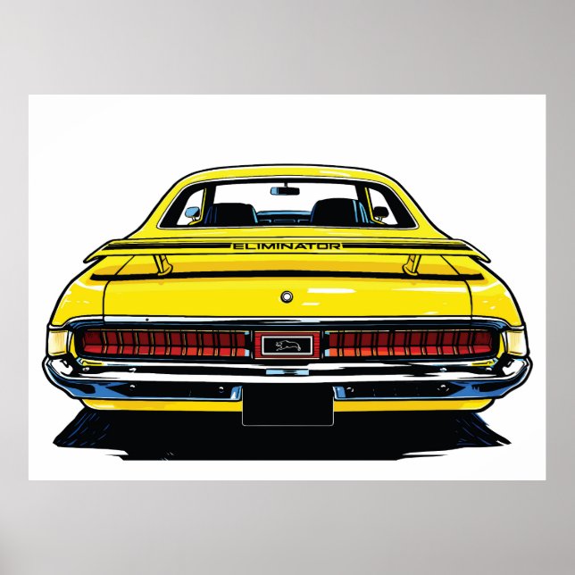 Poster Retro Yellow Muscle Car Rear Pop Art Illustration (Frente)
