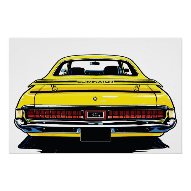 Pôster Retro Yellow Muscle Car Rear Pop Art Illustration (Frente)