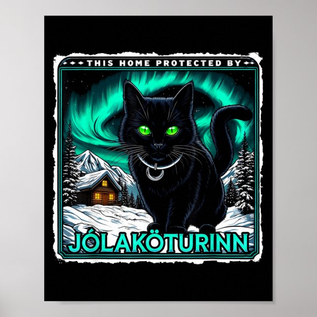 Poster Retro Yule Cat Icelandic This Home Protected Jólak (Frente)