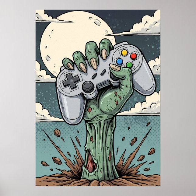 Poster Retro Zombie Gamer Hand - Classic Controller Grip (Frente)