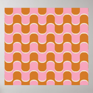 Poster Retroativo 70s: Padrão de onda rosa-Dourado.