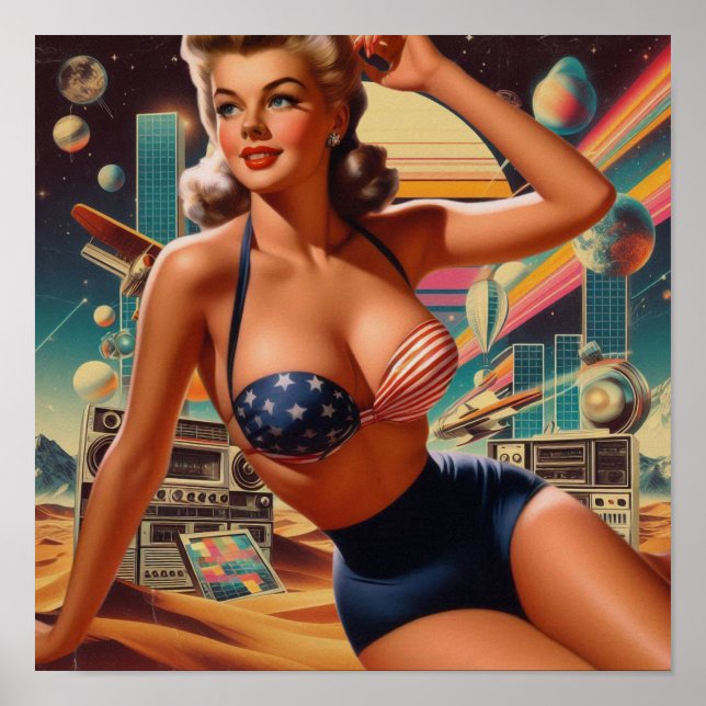 Poster Retrofuturismo - Pin-up (Frente)