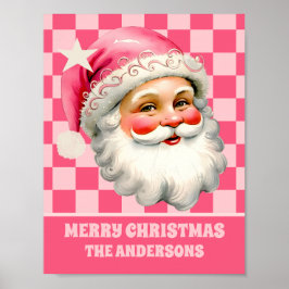 Poster Retron Rosa Papai Noel Rosa Tartan Xadrez Rosa Nat