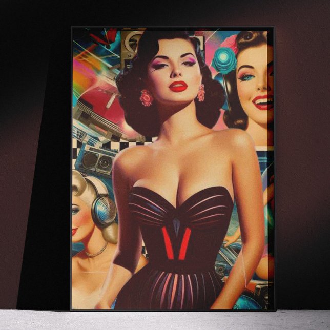 Pôster Retrowave Pin-up Collage (Criador carregado)